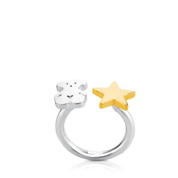 Tous Lord Ring Silver Gold Vermeil Bear and Star - Picture 7 of 9